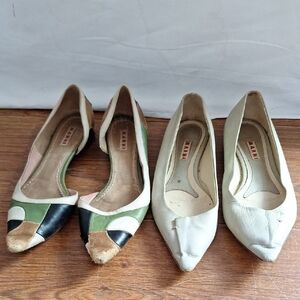 Marni Lot Bundle Of 2 Women's Colorblock and White Flats Turquoise 36 37